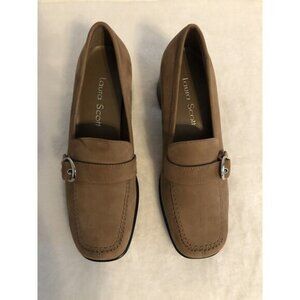 Laura Scott 6.5‎ Dark Beige Tan Pump Shoes 2" Heel Square Toe Slip On TINY FLAW